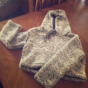 Crop top fuzzy hoodie hunter green